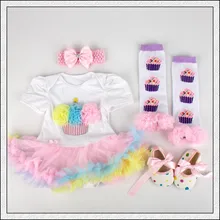 4 предмета в комплекте; комплект из двух предметов кружевной комбинезон для новорожденного дня рождения торт Радуга платье-пачка для маленьких девочек повязка, туфли леггинсы для От 0 до 12 месяцев