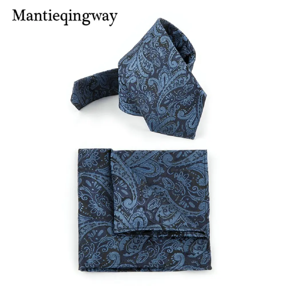 Mantieqingway Пейсли Цветочный Жаккард Hanky комплект шейных платков для мужчин небольшой Полиэстер бизнес карман квадратный Gravatas тонкий галстук - Цвет: 358A