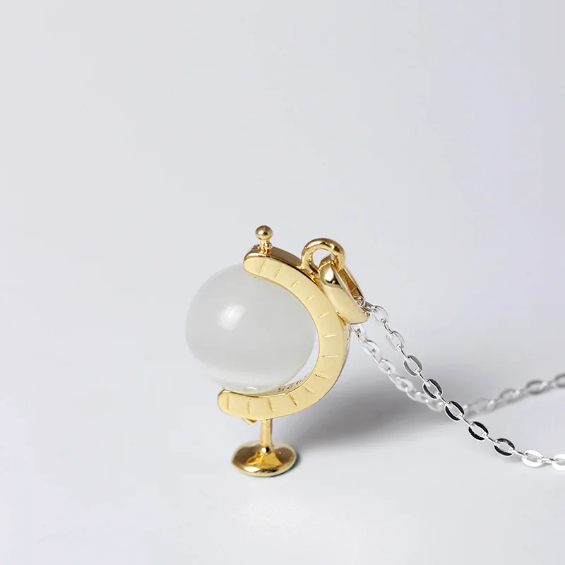 opal Globe necklace women 100% 925 Sterling silver nacklace Jewellery Clavicle chain pendant ball charms