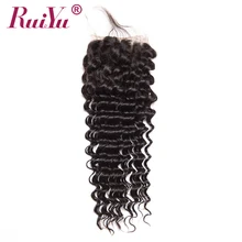 RUIYU Hair Brazilian Deep Wave Closure With Baby Hair 4″X4″ Curly Human Hair Lace Closure Bleached Knots Non Remy Hair Free Part