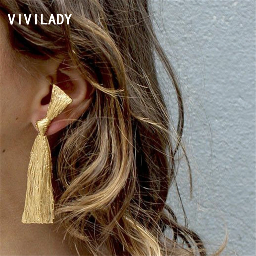 

VIVILADY Trendy Bowknot Dangle Drop Earrings Women Silver Gold Color Metal Brincos Statement Office Boho Jewelry Party Gifts