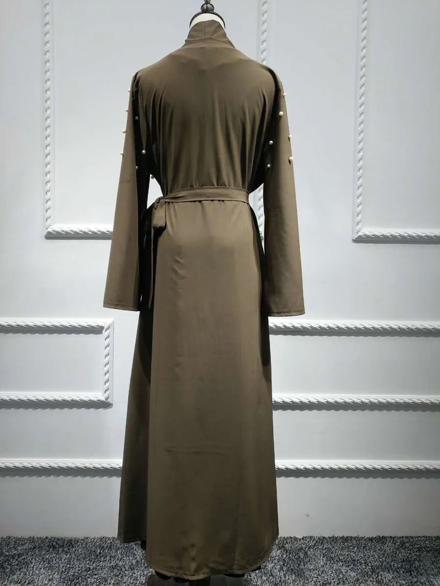 Для женщин Абаи платье кардиган Islamique Femme плюс Размеры 2XL хаки цвет: черный, синий Бисер платье хиджаб для платье "Рамадан"