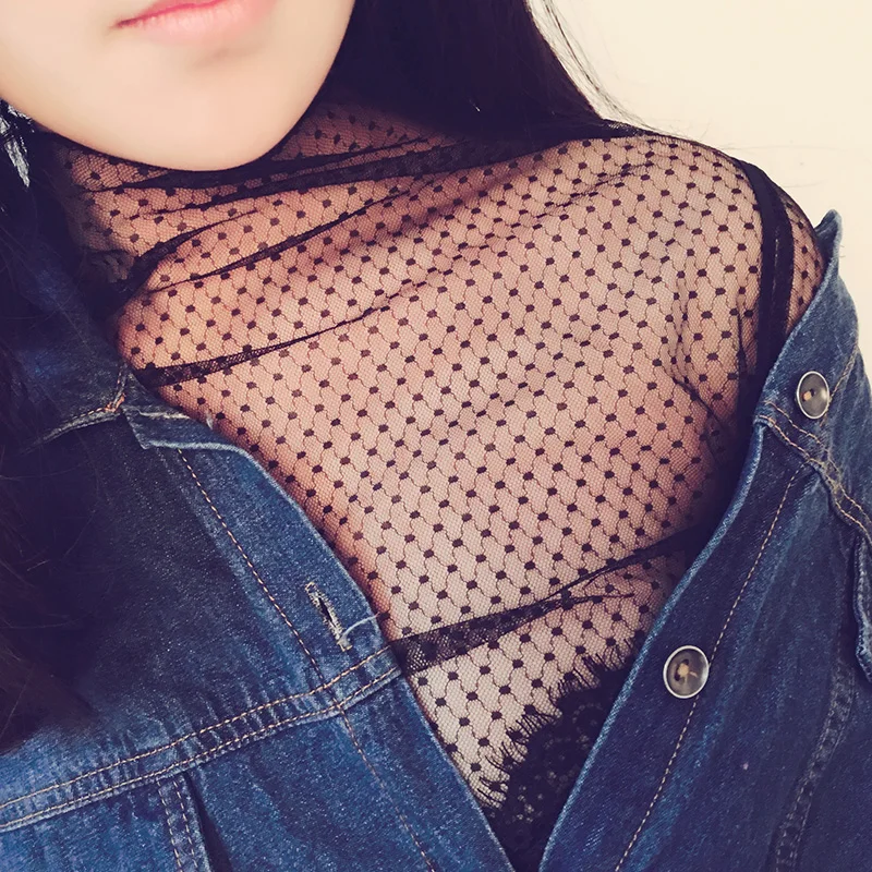

2019 New Ploka Dot Transparent T-Shirts Females Mesh Shirt Women See Through Printed Large Net Tops Ladies Basic Top