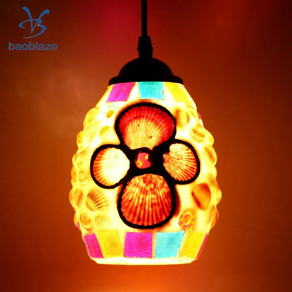 Vintage Retro Mosaic Style Multicolour Pendant Light Bulb Cage Ceiling Hanging Lampshade Home Bar Cafe Restaurant Decoration