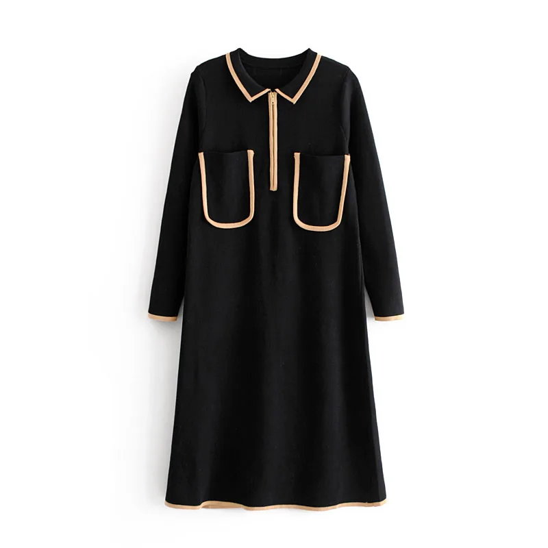 

Summer Dress Women Students Style Print Dress Elegant Party School Full Sleeve Dresses Famale Contrast Color Knitting Clothing