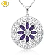 Hutang камень ювелирные изделия 2,42 КТ Природный аметист, белый топаз Серебро 925 пробы филигранный цветок кулон Цепочки и ожерелья для Для женщин