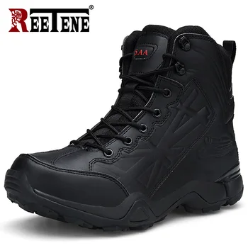 

REETENE Men Desert Tactical Military Boots Combat Mens Ankle Boots Ankle Lace-Up Combat Boots Male Shoes Safety Motocycle Boots