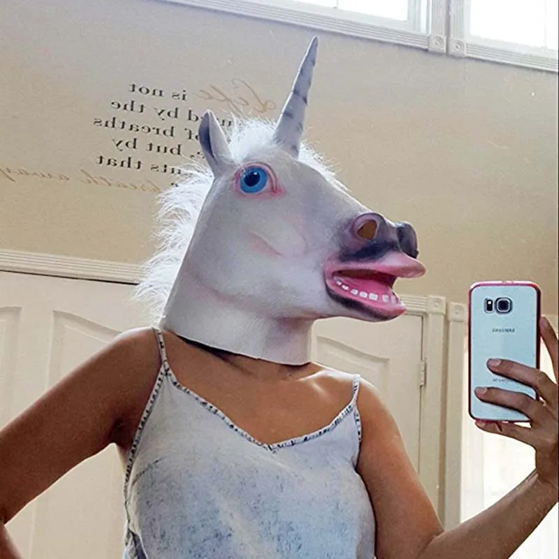 Aliexpress.com : Buy Deluxe Novelty Halloween CostumeWhite Unicorn Horse Head Mask Party ...