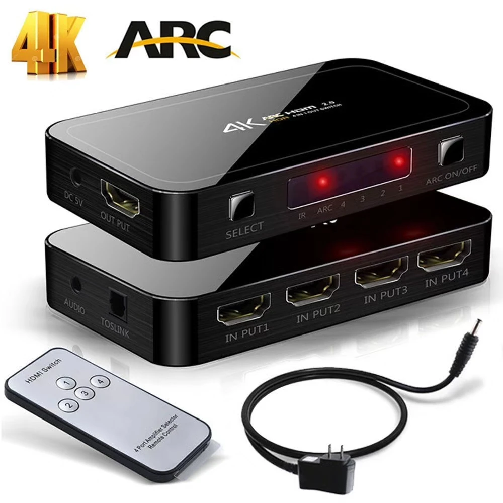 4 K Вход 1 Выход HDMI 2 0 коммутатор 4x1 переключатель аудио экстрактор дуги и ИК пульт