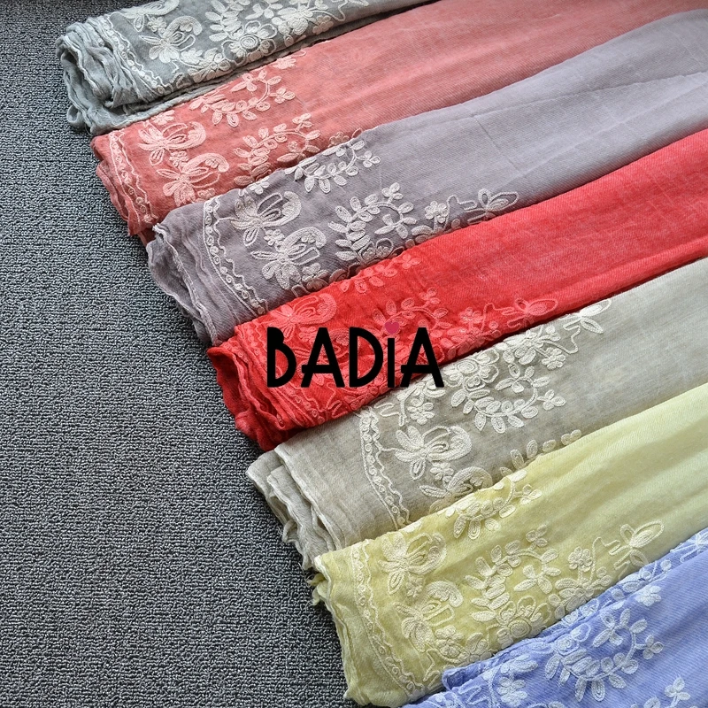 

One piece scarf women embroidery lace hijabs cotton linen blend oversize muslim scarf shawls fashion maxi solid plain lace stole