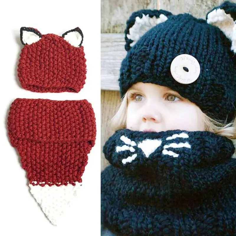 

Children kid Winter Hat Scarf set squirrel Hat Pom pom Beanies Baby Girls Warm Fleece Cap Scarf Set Baby Clothing Accessories G2
