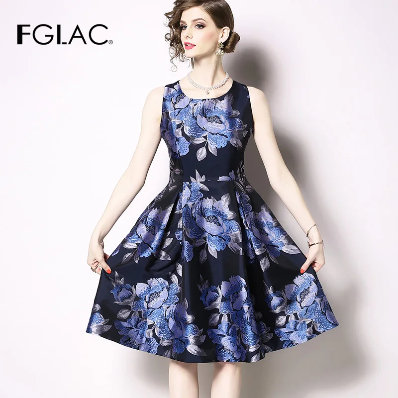 

FGLAC Women's dress Fashion casual sleeveless summer dress Elegant Slim Jacquard party dress vintage vestidos