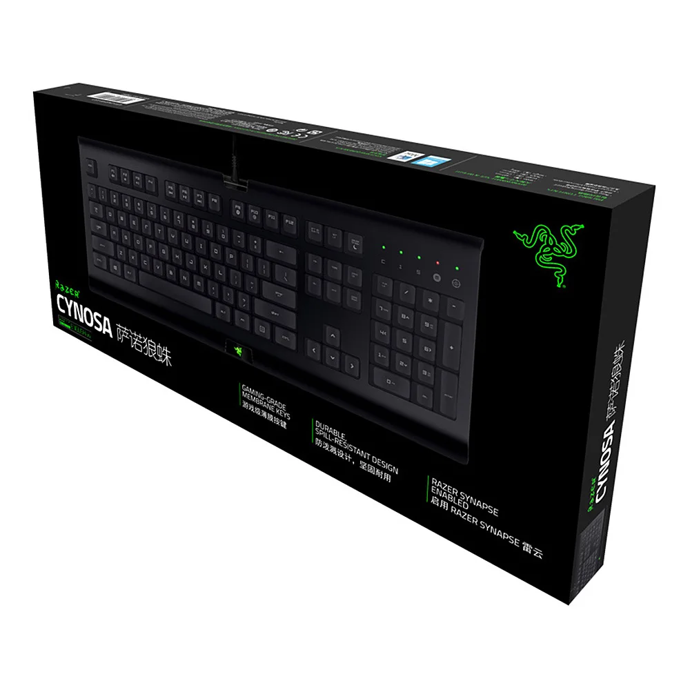 Оригинальная Проводная мембранная игровая клавиатура razer Cynosa, программируемые клавиши для записи макросов, защита от брызг, без подсветки, Игровая клавиатура