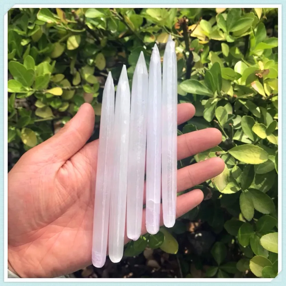 

4pcs Selenite Stick Wand Rough Crystal Specimen Selenite Wand Reiki Chakra
