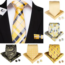 2019 DiBanGu Fashion Yellow Men Gifts Tie Clip 150cm Long Neck Tie Hanky Cufflinks Tie Business Wedding Party Tie Set 2019 DiBanGu Fashion Yellow Men Gifts Tie Clip 150cm Long Neck Tie Hanky Cufflinks Tie Business Wedding Party Tie Set