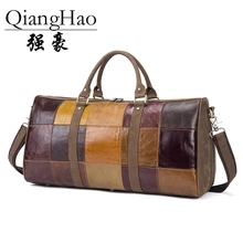 Сумка из натуральной кожи винтажная Вместительная дорожная сумка через плечо с лоскутным узором качественная Повседневная дорожная сумка-мессенджер