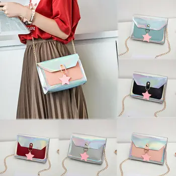 

New Fashion Womens Laser PU Leather Messenger Handbag Satchel Shoulder Bag Hasp Chain Lock Patchwork Crossbody Bag