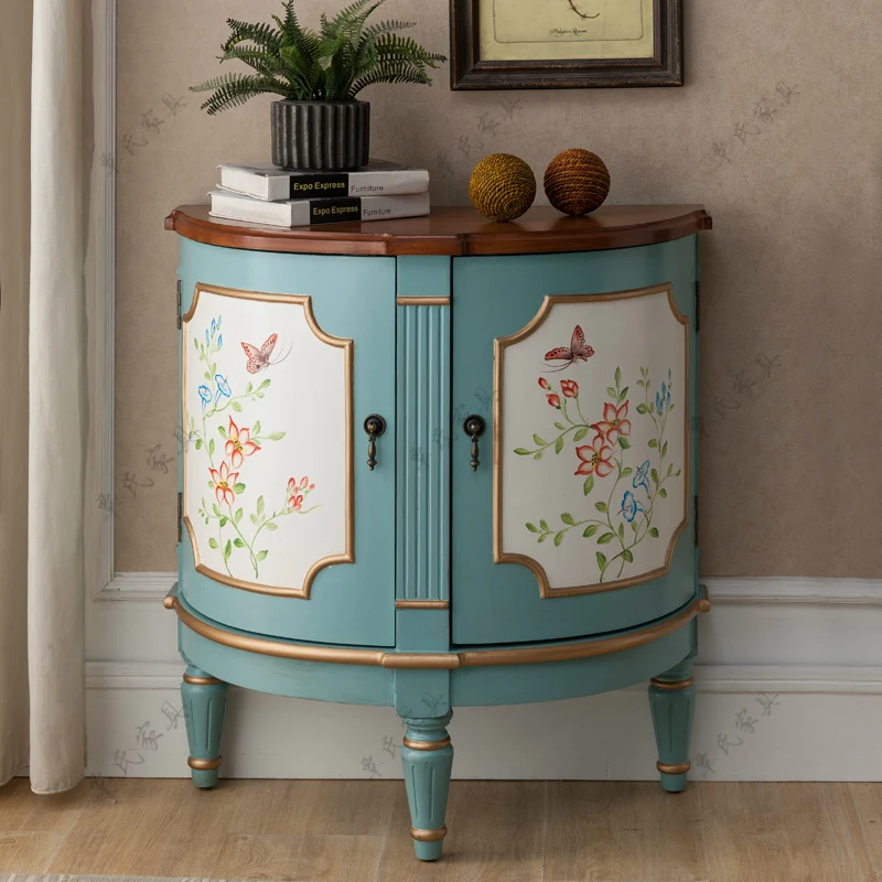 Retro painted vestibule hall, garden decoration cabinet, two doors, semi-circular cabinets, entrance counters, Retro painted vestibule hall, garden decoration cabinet, two doors, semi-circular cabinets, entrance counters,