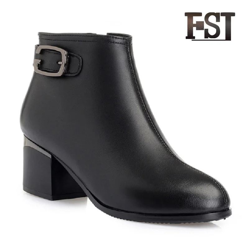 

FSJ Genuine Leather Heels Woman Spring/Autumn Winter Wool Motorcycle Ankle For Woman Boots Zip Fashion Low Heigh Heel shoes