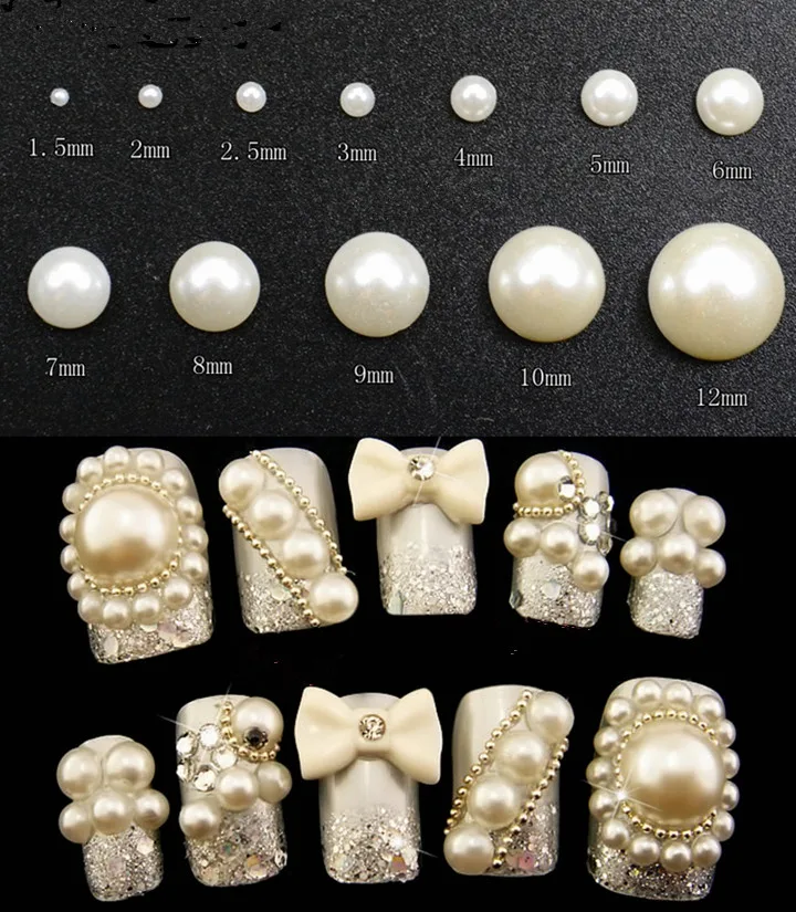 لامعة أبيض/بيج نصف جولة شقة عودة الجواهر abs الراتنج حبات اللؤلؤ مسمار الفن مجوهرات تقليد الاكريليك ل diy مسمار الديكور