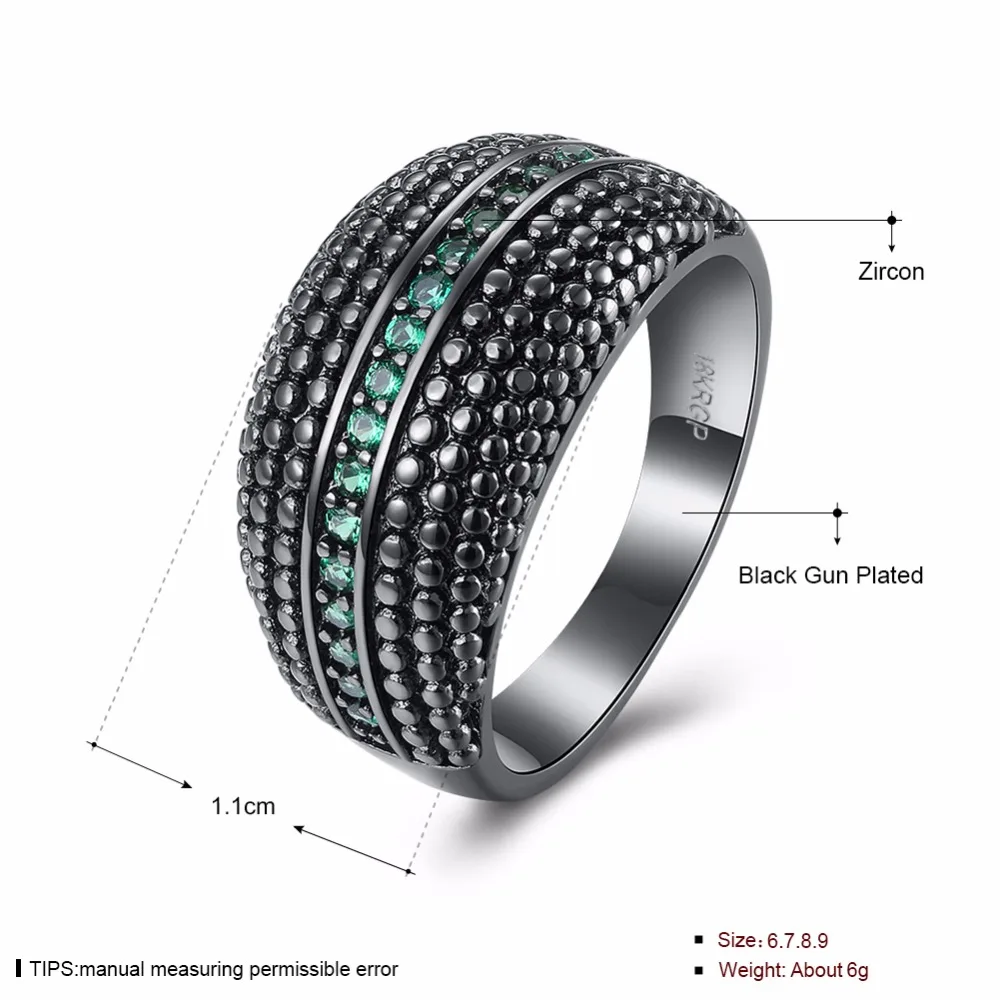 Row Of Green Cubic Zirconia Party Ring Accessorise Black Gun Color Rings For Womens Fashion Jewelry (JewelOra RI103312)