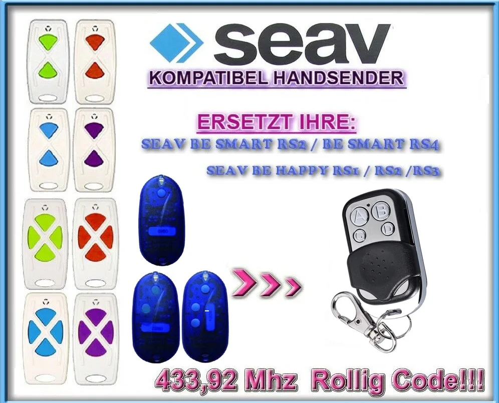 

SEAV BE SMART RS2, RS4 /SEAV BE HAPPY RS1/RS2/RS3 Compatible Remote Control Rolling Code 433.92MHz