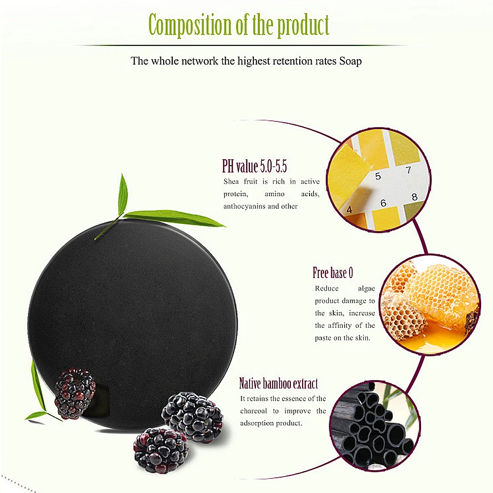 Bamboo Charcoal Soap Handmade Blackhead Remover Soap Acne Treatment Skin Deep Cleansing Pore Cleaner Face Wash Skin Care Soapbar (12)