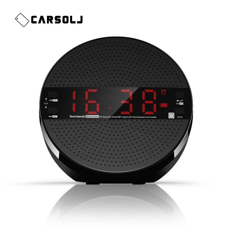 

CARSOLJ Alarm Clock Bluetooth Speaker LCD FM Radio Wireless Party Speakers Subwoofer Stereo altavoz for Smart Phone Tablet
