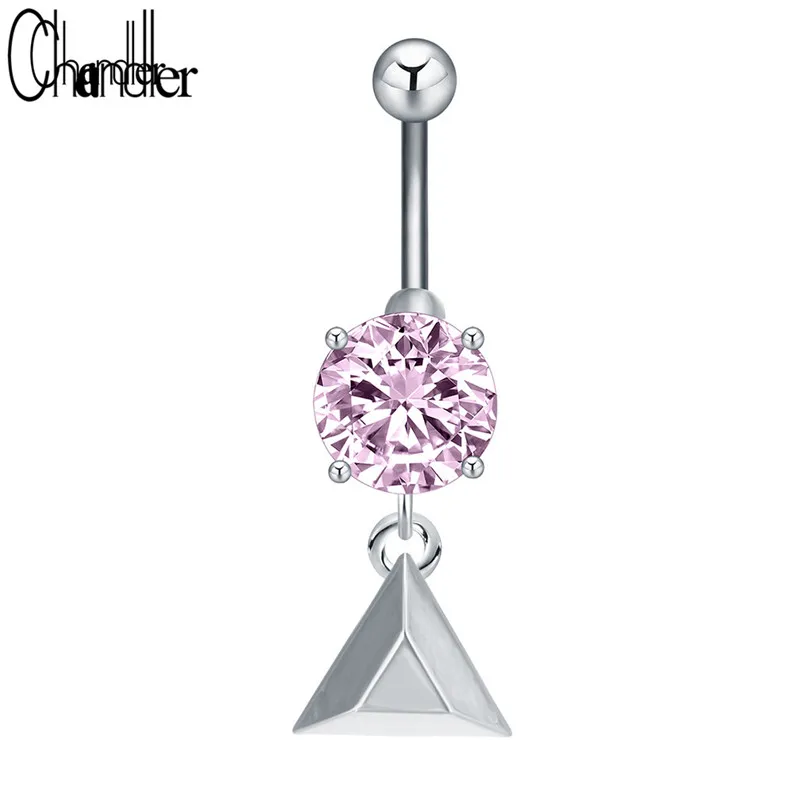 

10pcs 2017 New Design Triangle Shaped Belly Button Rings Stainless Steel Piercing CZ Quartz Crystal Pink Body Jewelry For Women