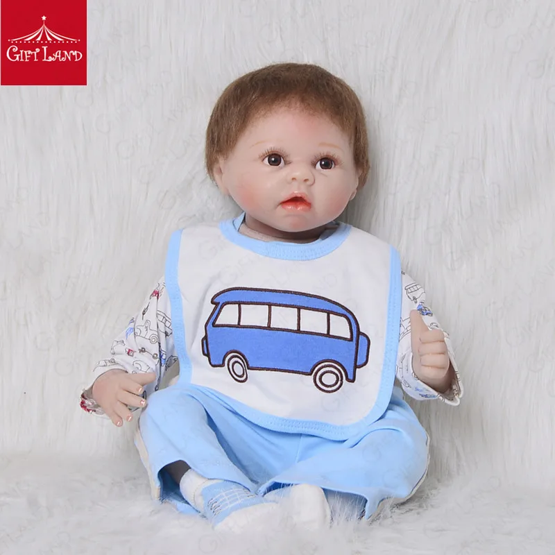

Reborn Baby Doll Lifelike Doll Big Brown Eyes Cute Blue Bus Doll Handmade Mohair Safe Materials High Quality Best GIFT For Kids