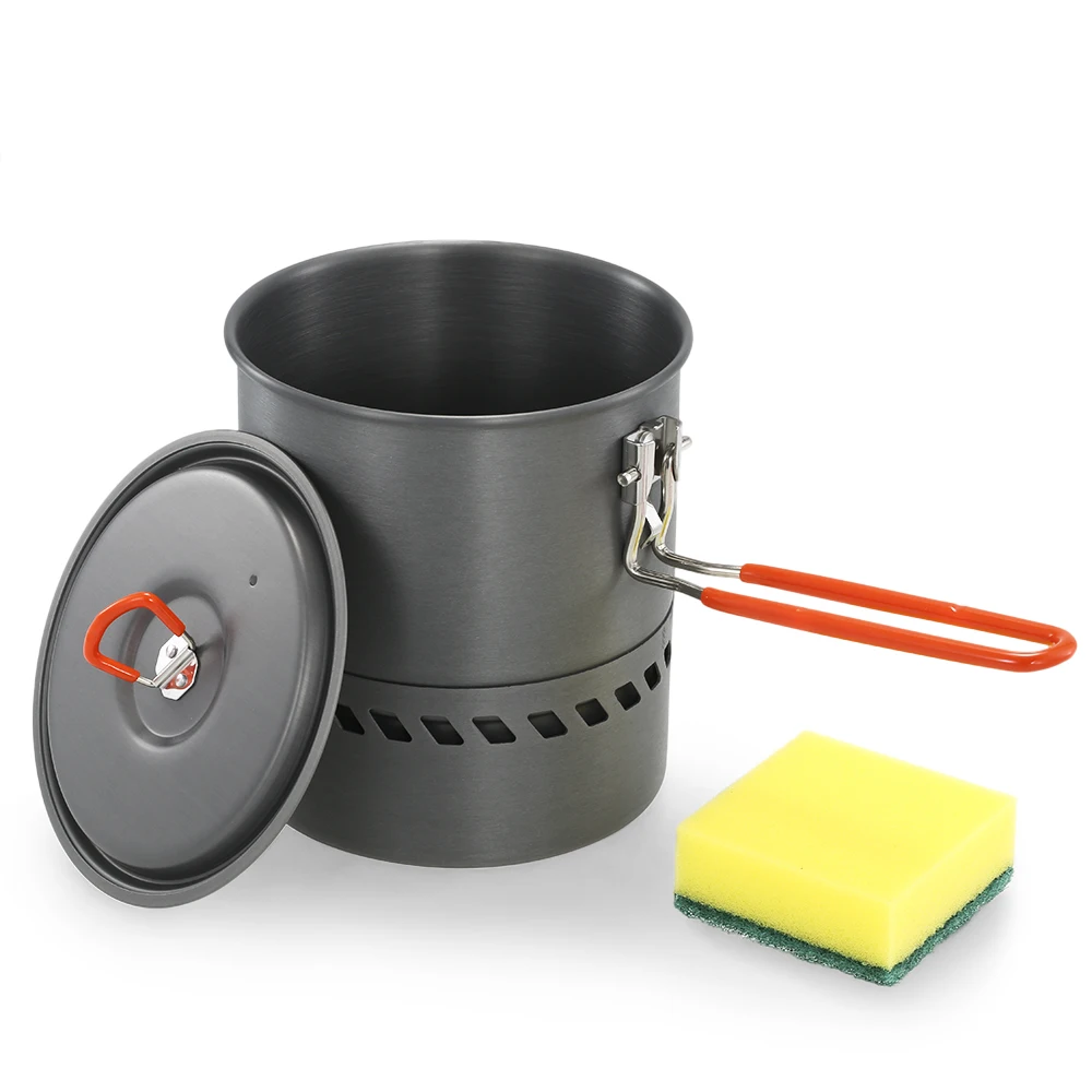 Heat Exchanger Camping Pot Outdoor Cookware Cooking Pot 1.5L