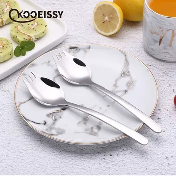 

Creative Kitchen Tableware Tools 2 in 1 Sporks Dessert Fork Spoon Stainless Steel Combo Spaghetti Salad Dessert Fruit Utensils