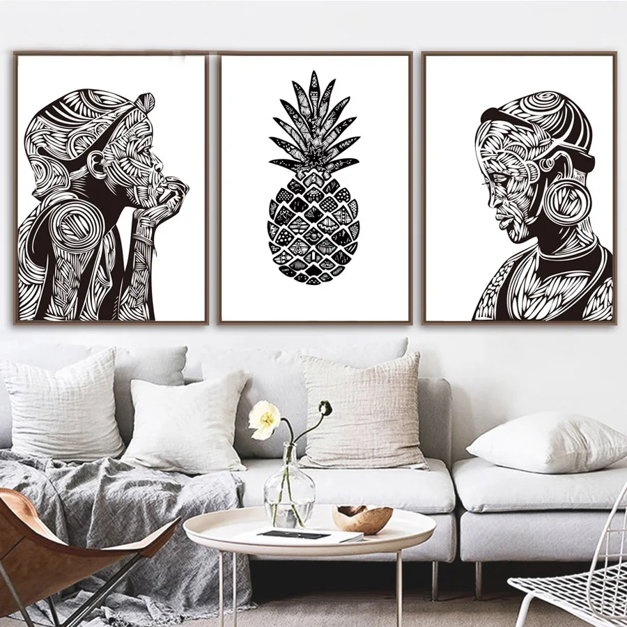 Black White African woman Pineapple