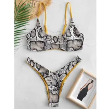 Snake bikini mulher pele de cobra alta corte v pescoço duas peças biquíni maiô beachwear maillot de bain femme(China)