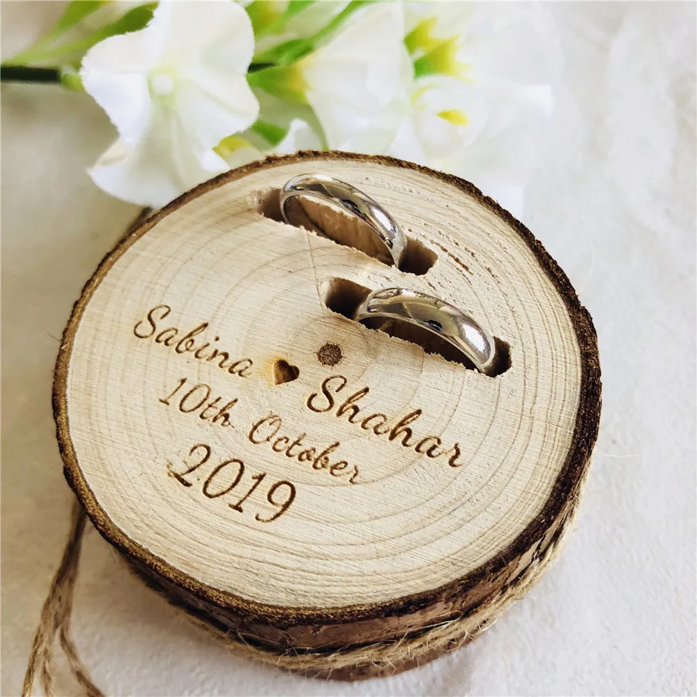 

New Arrival Personalized Wooden Ring Holder Rustic Ring Bearer Box Custom Bride Grrom Natural Rustic Wood Wedding Box Party Gift
