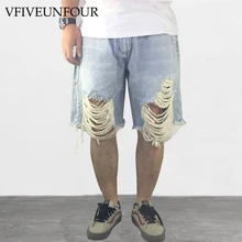 VFIVEUNFOUR Harajuku дизайн хип хоп Уличная мужская синяя одежда с дырками разрушенная деним шорты высокое уличное свободное повседневные шорты