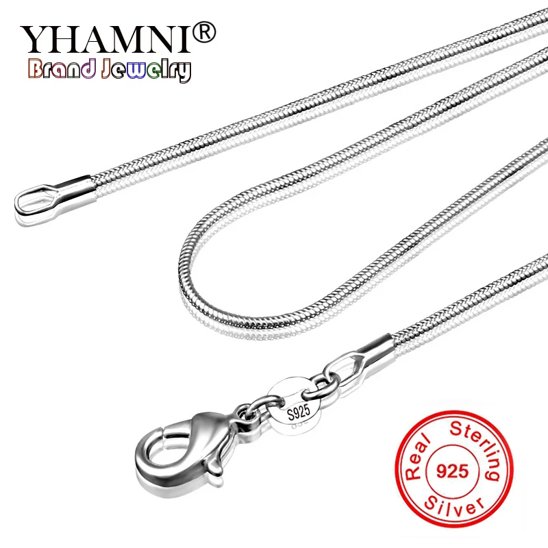 

YHAMNI Long 40-80cm Authentic Solid 925 Sterling Silver Chokers Necklaces 1mm Snake Chains Necklace Fashion Jewelry for Women