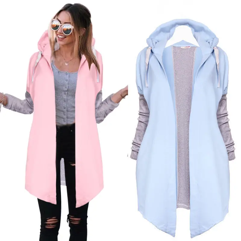 Women Casual Long Tunic Hoodies Sweatshirt Coat Zip Up