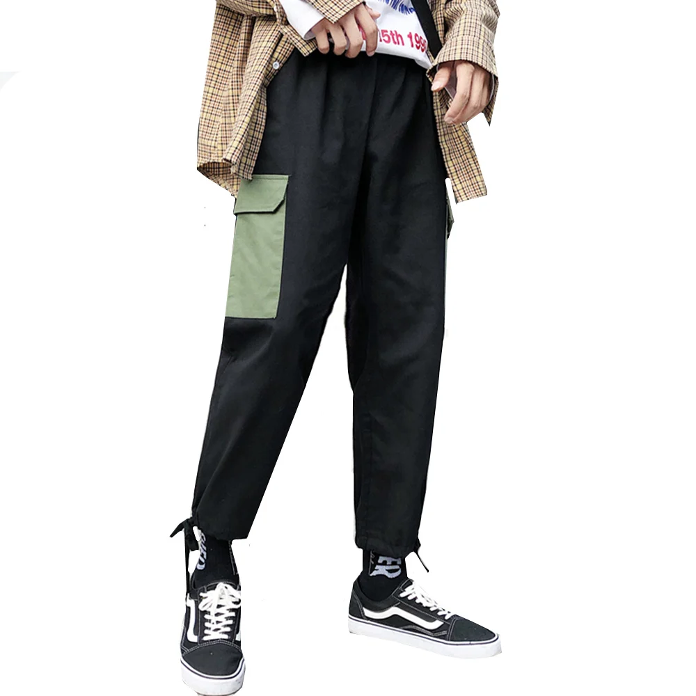 

Men Large Pockets Decorative Contrast Color Tooling Beam Foot Casual Pants Youth Retro Trend Joggers Sweatpants Trousers