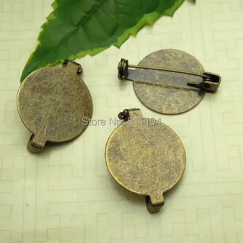 

19mm Antique Bronze Plated Brass Blank Flat Circle Pad Tray Back Pins Brooch Bases Settings Brooches Findings 40pcs