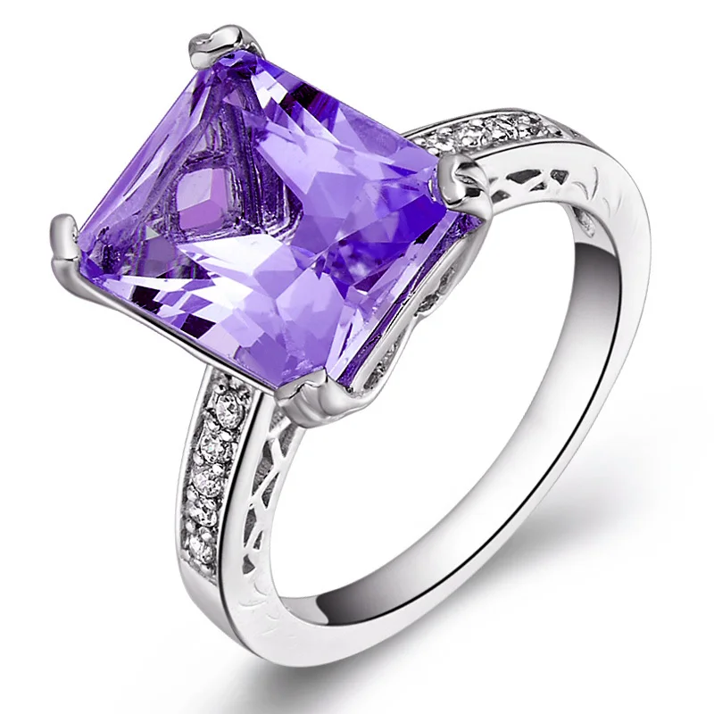 

Natural Amethyst 4 carat 925 Sterling Silver Ring Purple Crystal Woman Fashion Fine Elegant Jewelry Queen Birthstone Gift 0158a