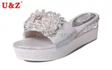 2016 fashion PU leather thick sole slippers crystals Summer sandals Silver/Gold,Lovely Sponge Cake sandals wedges platform shoes