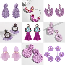 Лучшие женские трендовые фиолетовые бисерные серьги с кисточками для женщин, ручная работа, цветы, сердце, бахрома, серьги-гвоздики, вечерние Висячие ювелирные изделия, подарок