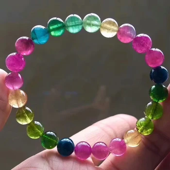 

Certificate Natural Colorful Rainbow Tourmaline Crystal Round Beads Bracelet 8mm Tourmaline Bangle Drop Shipping AAAAAA
