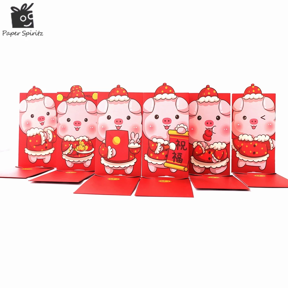 

Paper Spiritz Happy New Year Pig Red Paper Red Envelope for Chinese Spring Festival Packet Money Gift Wedding 6pcs/lot 2019