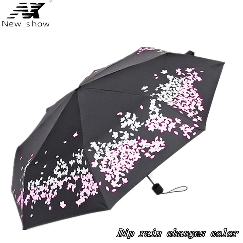 

Fully Automatic Umbrella Rain Women Vinyl Sun Change Color Umbrellas After Raining Three Folding Umbrella UV Women WZP156