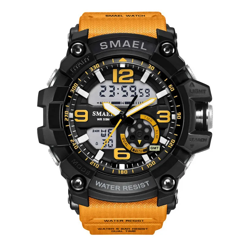Orange S Shock Военные мужских часов, мужские армейские Для мужчин наручные светодиодный кварцевые часы Digtial с двумя часовыми поясами Для мужчин часы 1617 reloj hombre спортивные часы армия - Цвет: Orange