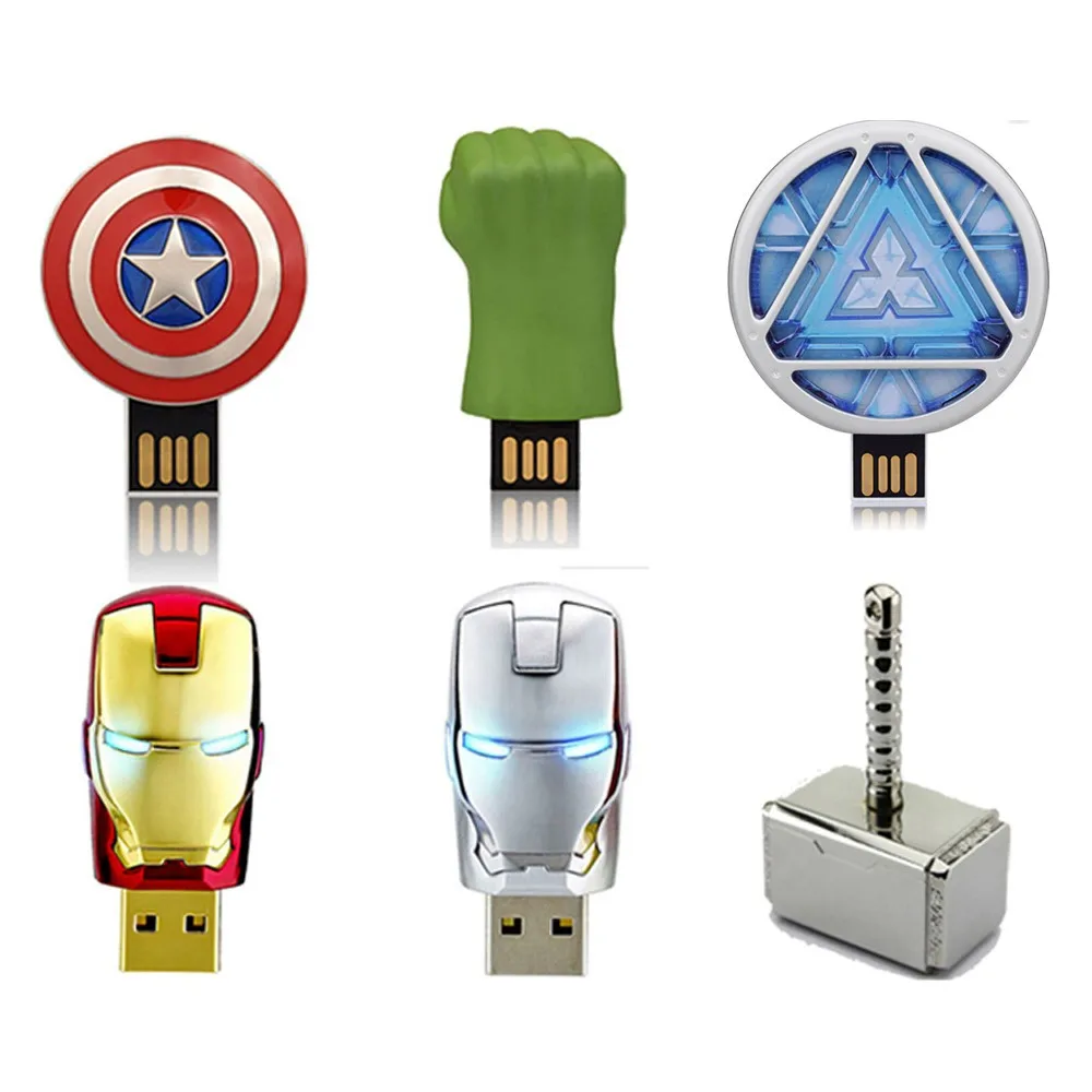 USB 2,0 Marvel Мстители 8 ГБ 16 ГБ 32 ГБ 64 Гб 128 ГБ флеш-накопитель Железный человек Америка Капитан Молот Халк флеш-карта памяти