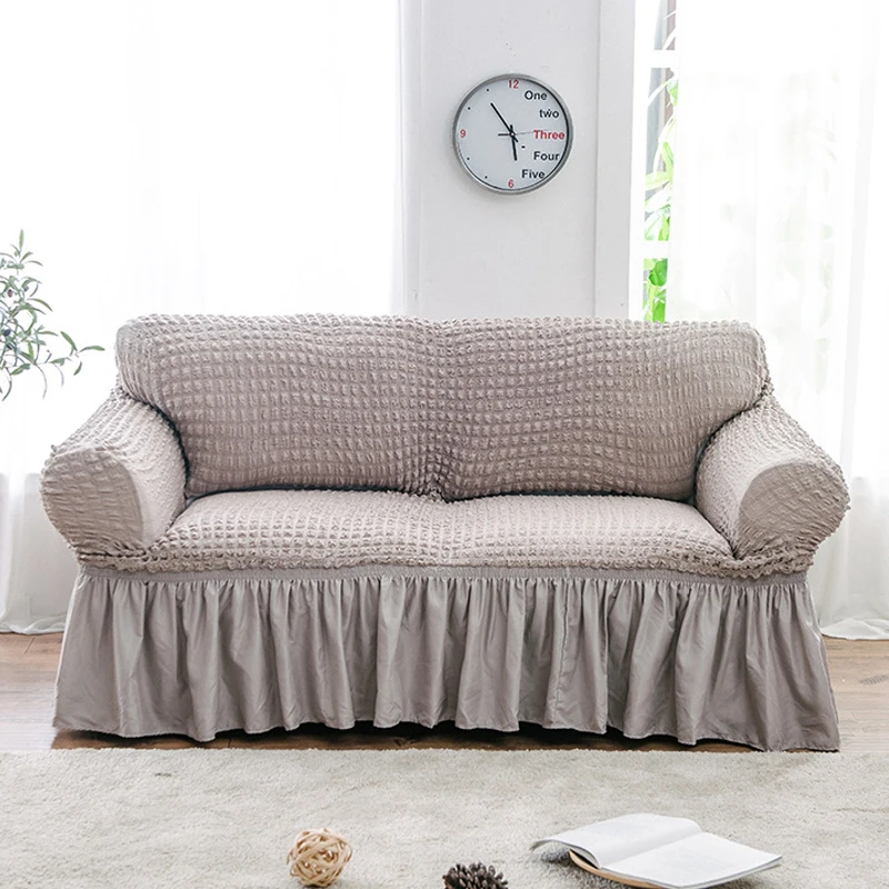 

Knitted Sofa Cover Stretch Universal Stretch Couch Cover 1/2/3 Seat Sofa Covers with Skirt Elastic Sofa Slipcovers Living Room