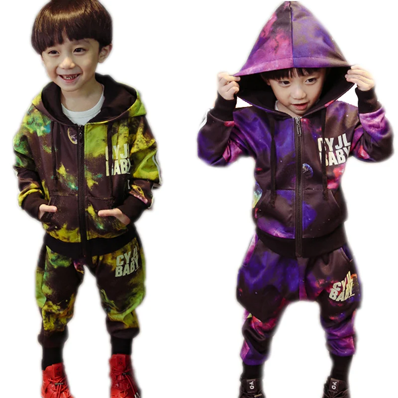 

children clothing sets 2017 new spring starry sky printed children clothing sets top jackets + pants toddler boy clothes sets